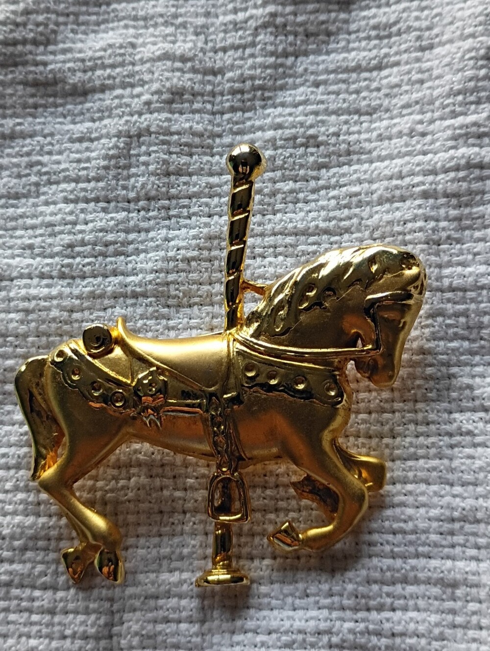 Vintage Carousel Horse Brooch, Gold Tone, Approximately 2.5"